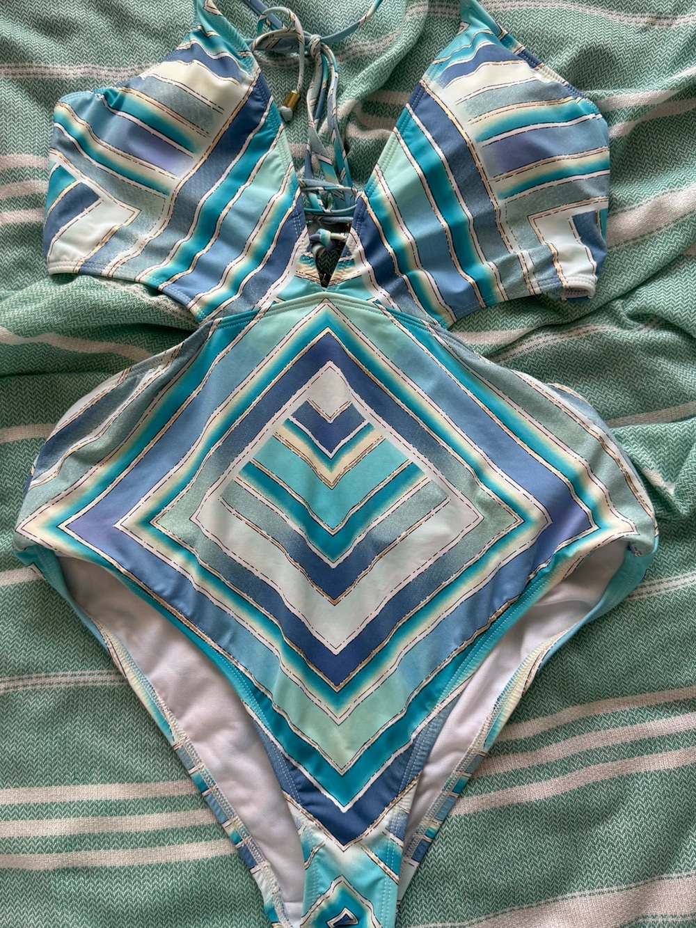Bar III Blue & Aqua Geometric One-Piece Swimsuit